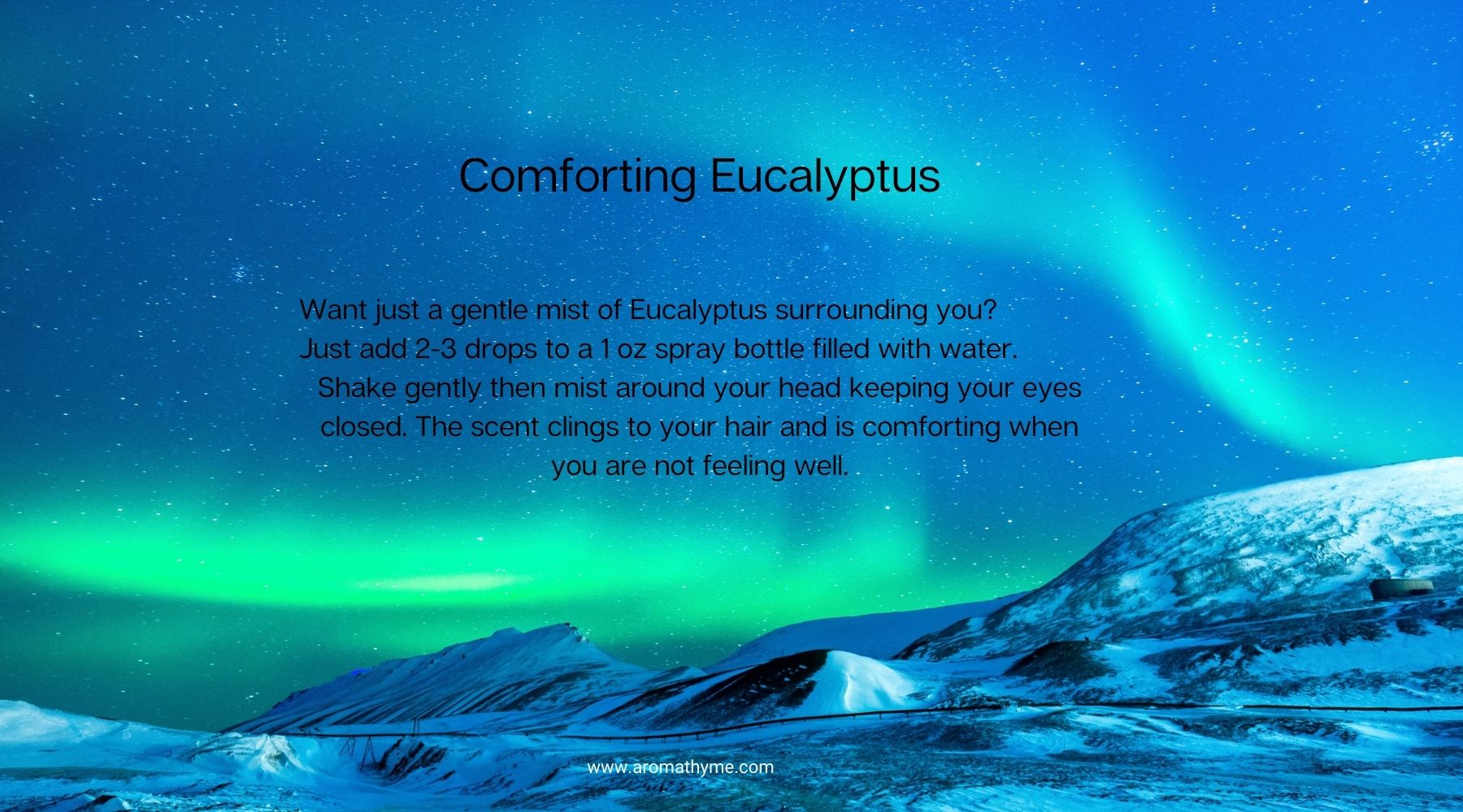 A comforting essential oil know to assist with breathing g, sinus and congestion. Eucalyptus has a strong influence and aids the whole breathing process.