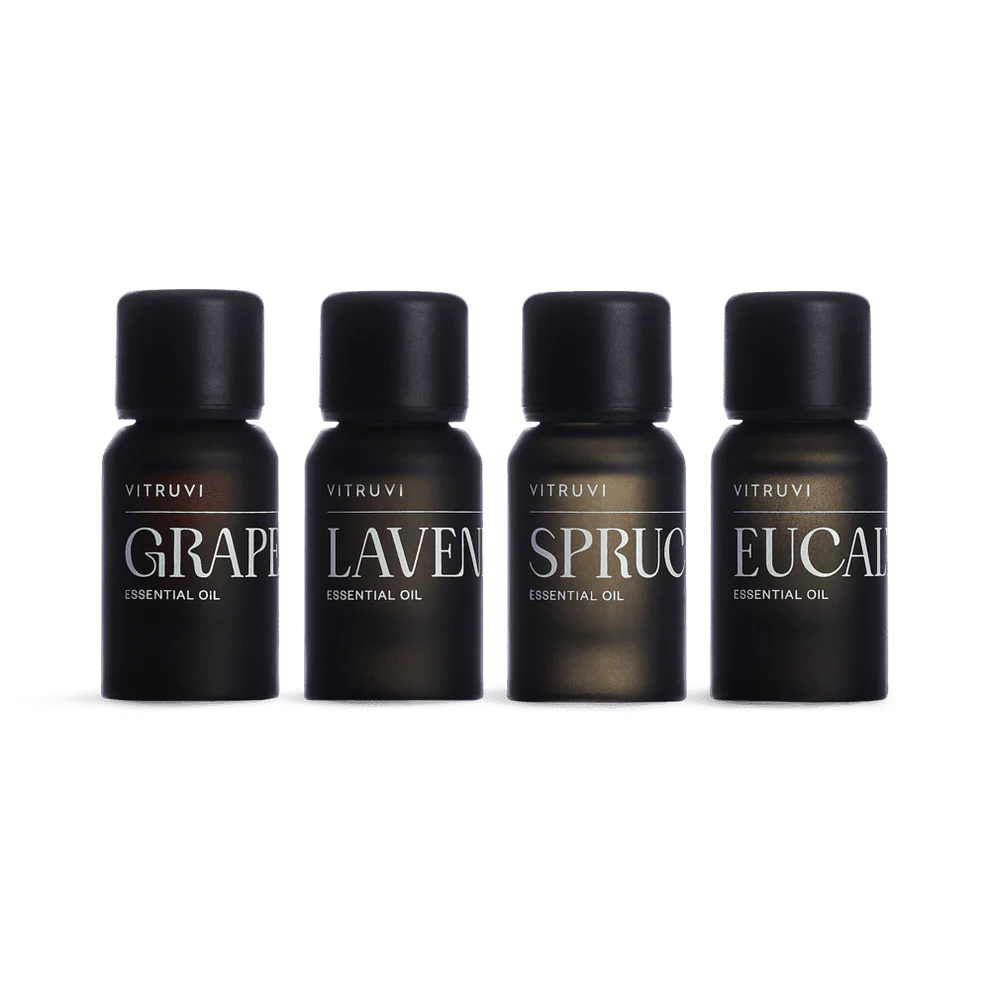 four bottles of essential oil 