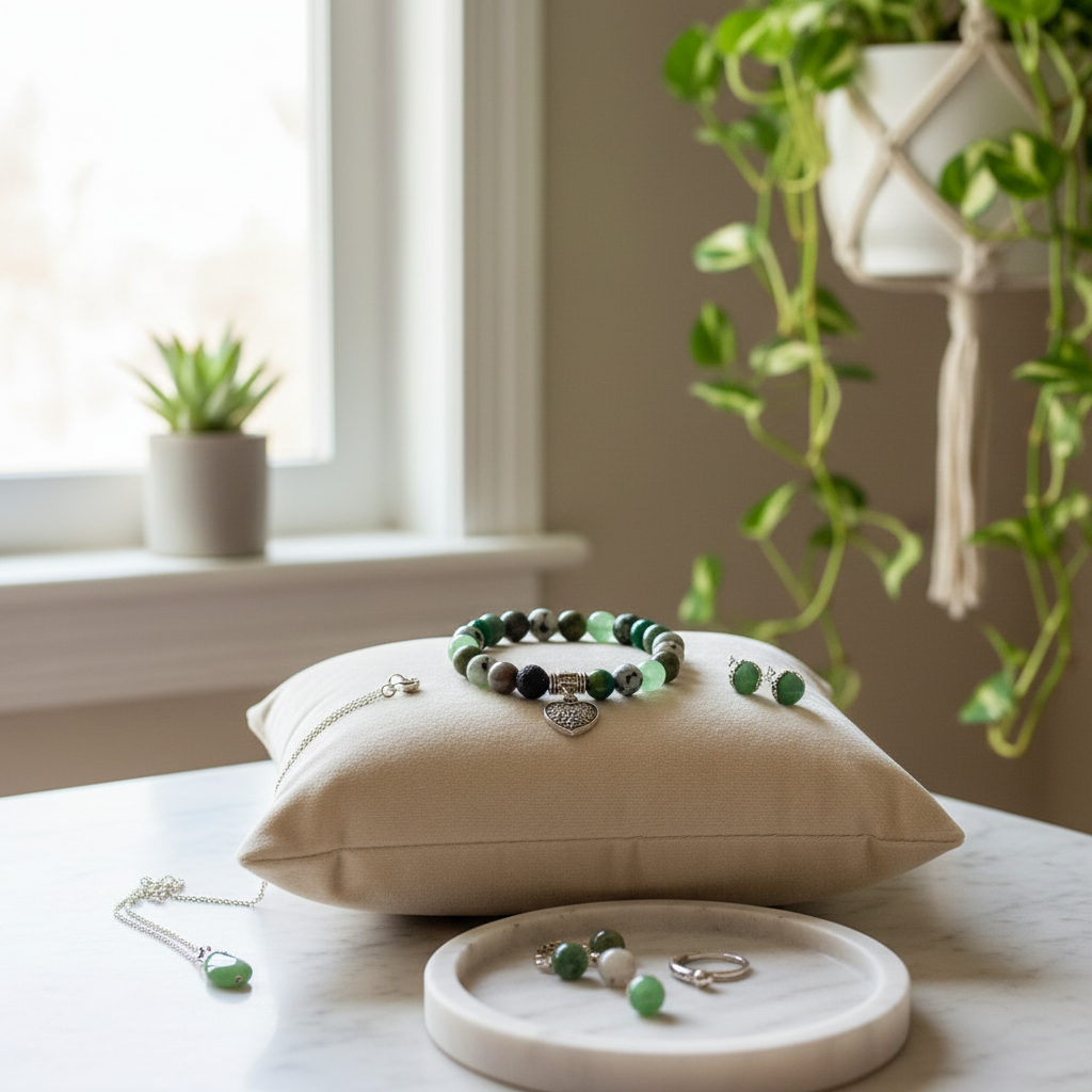 Aventurine & African Turquoise Diffuser Bracelet with Heart Charm