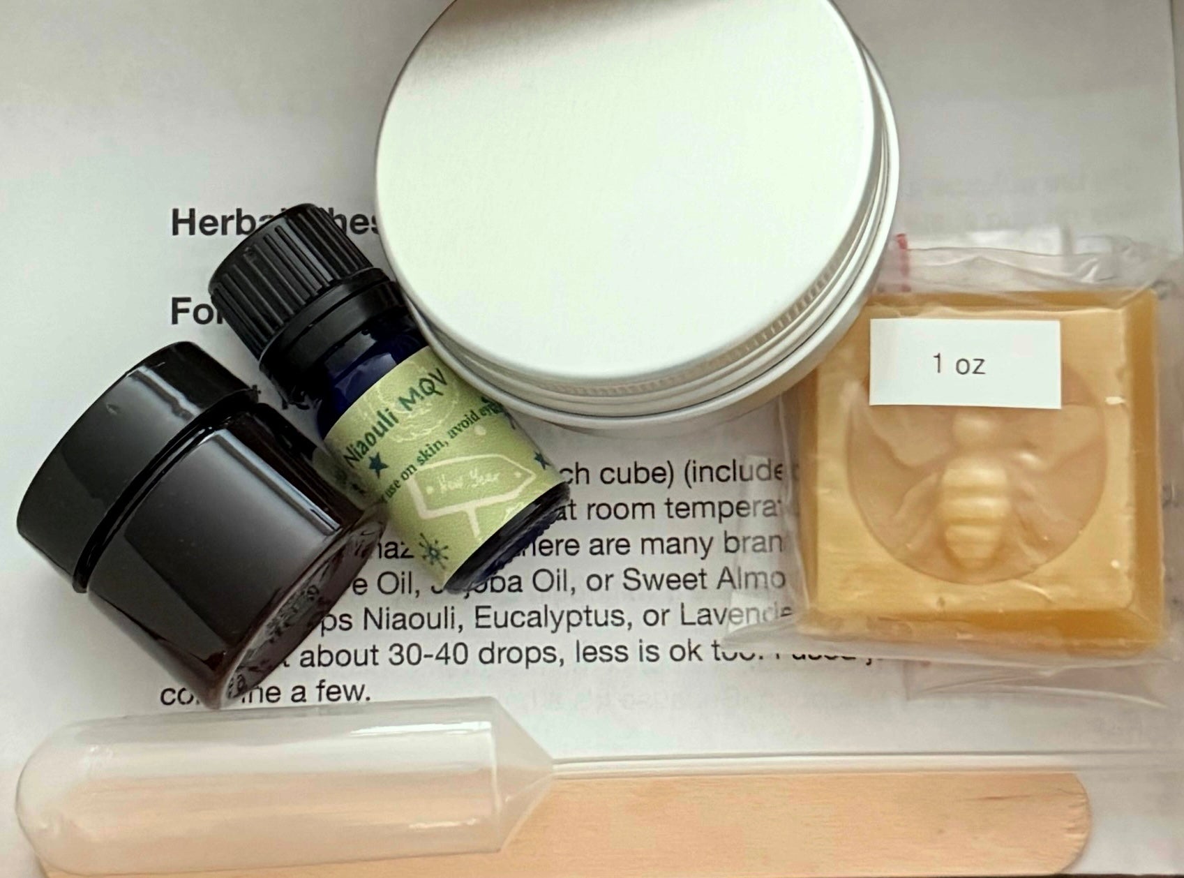 Box with Niaouli essential oil and herbal salve kit ingredients diy kit
