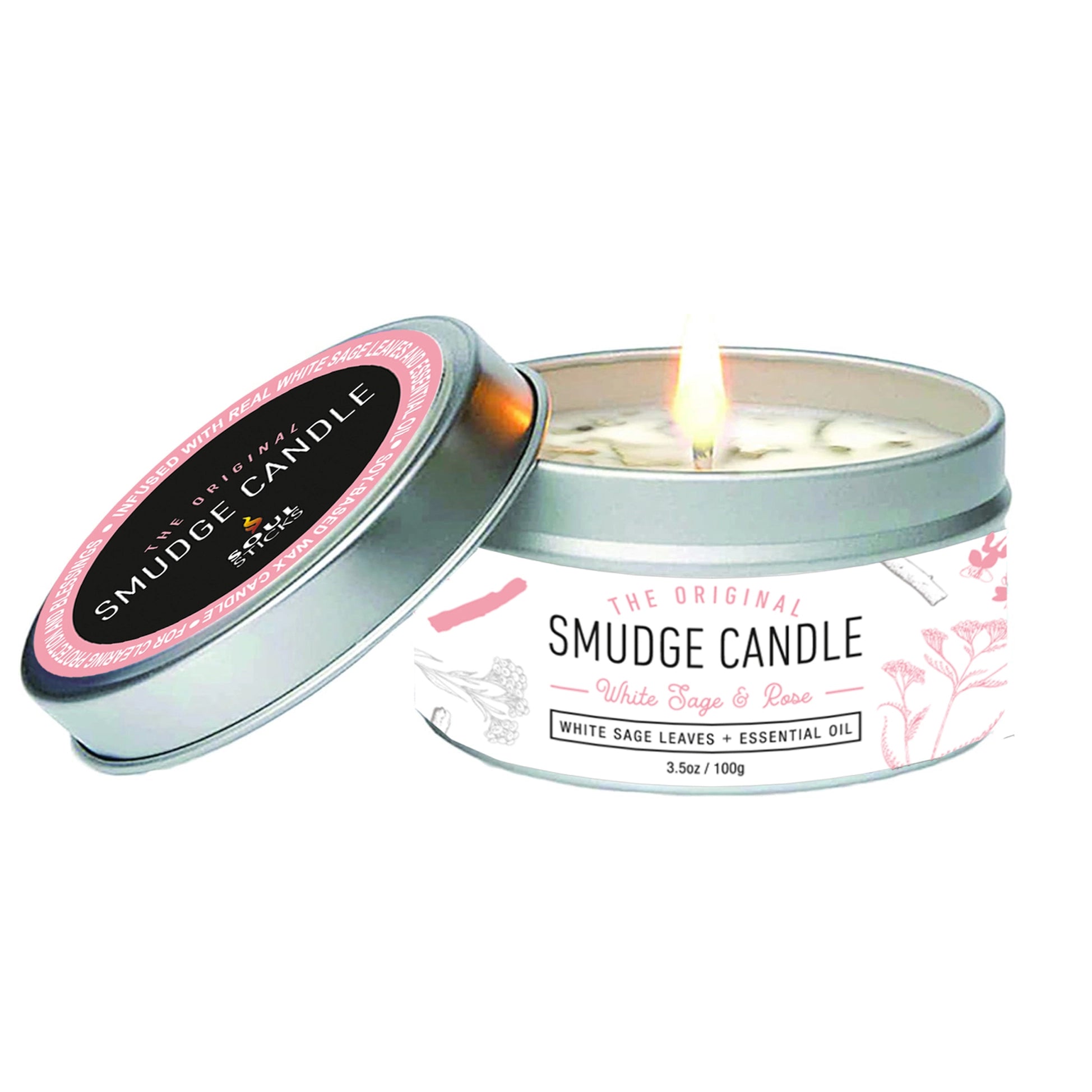 White Sage & Rose essential oil smudge candle